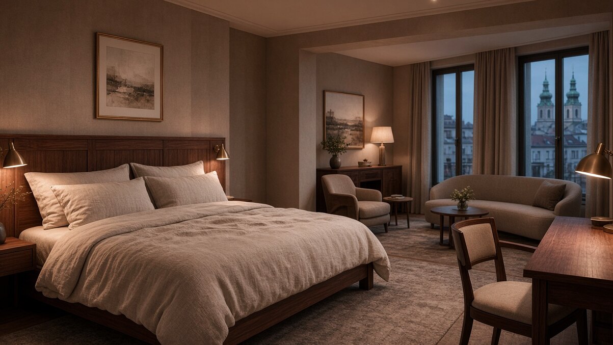 Pale hotel room